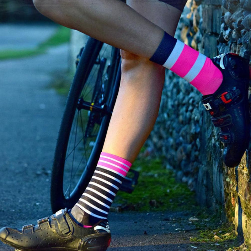 Breathable Striped Cycling Socks Women Men Sports Soccer Running Long Socks