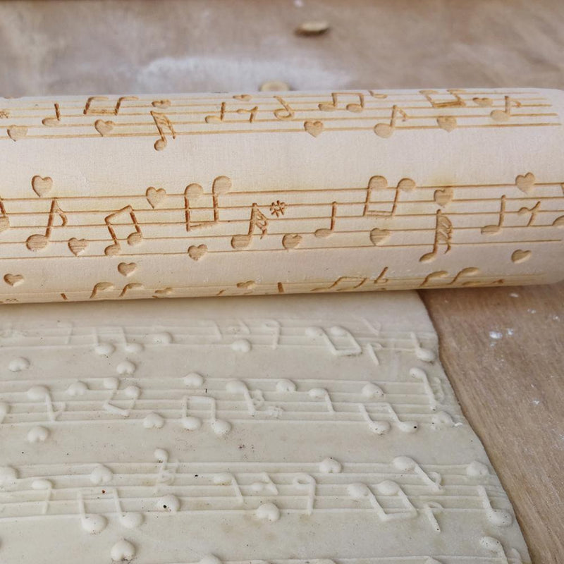 Musical Note Wood Embossing Rolling Pin DIY Baking Cookies Engraved Stencil