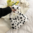 Retro Women Polka Dot Print Plush Underarm Bag Winter Small Handbag (White)