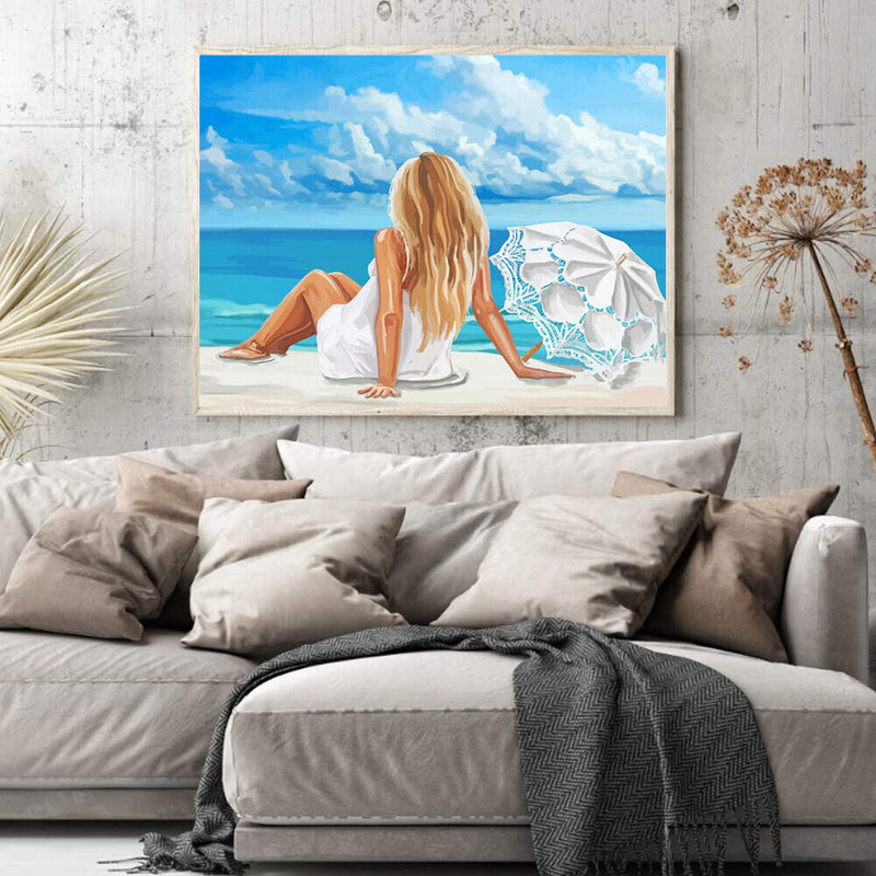 Beach Girl Back Oil Paint By Number Kit DIY Acrylic Painting on Canvas Framel