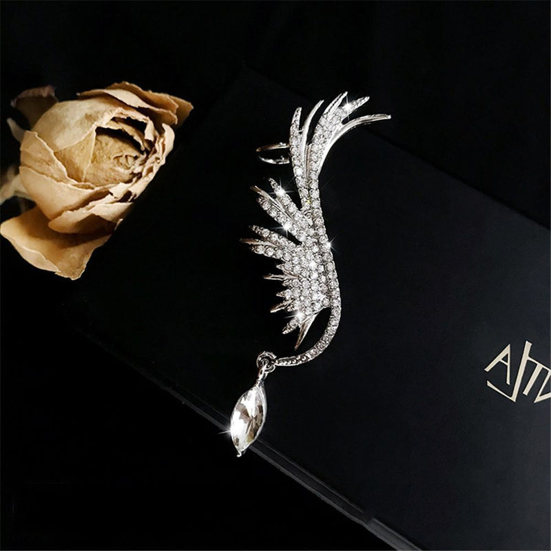 Drop Stud Earrings Dangle Angel Wings Earrings Rhinestone Ear Clip Ear Stud