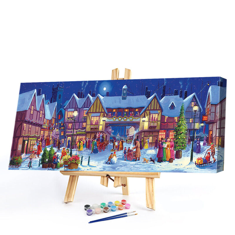 Snowy Village Night Oil Paint By Numbers Kits Canvas Picture DIY Wall Art C