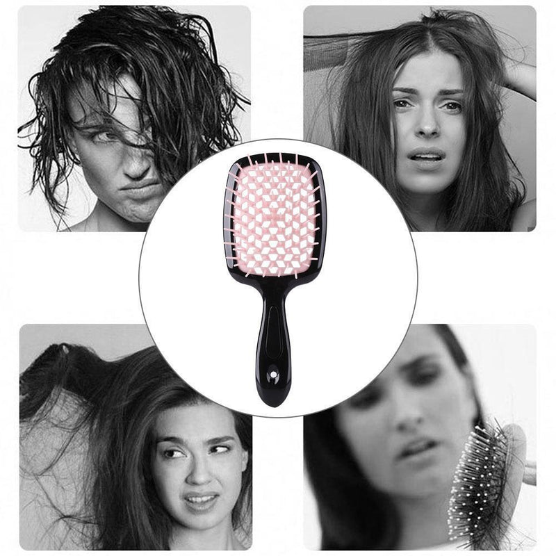Wide Teeth Air Cushion Comb Scalp Massage Salon Hair Brush (Black Pink)