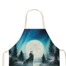 Kitchen Aprons for Women Men Household Baking Night Wolf Linen Cook Tablier
