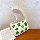 Women Canvas Underarm Bags Shoulder Tote Small Handbag Purse (Green Flower)