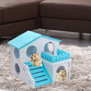 Pet Hamster House with Ladder Nest Log Cabin Animal Sleeping Toys (Blue) Newly