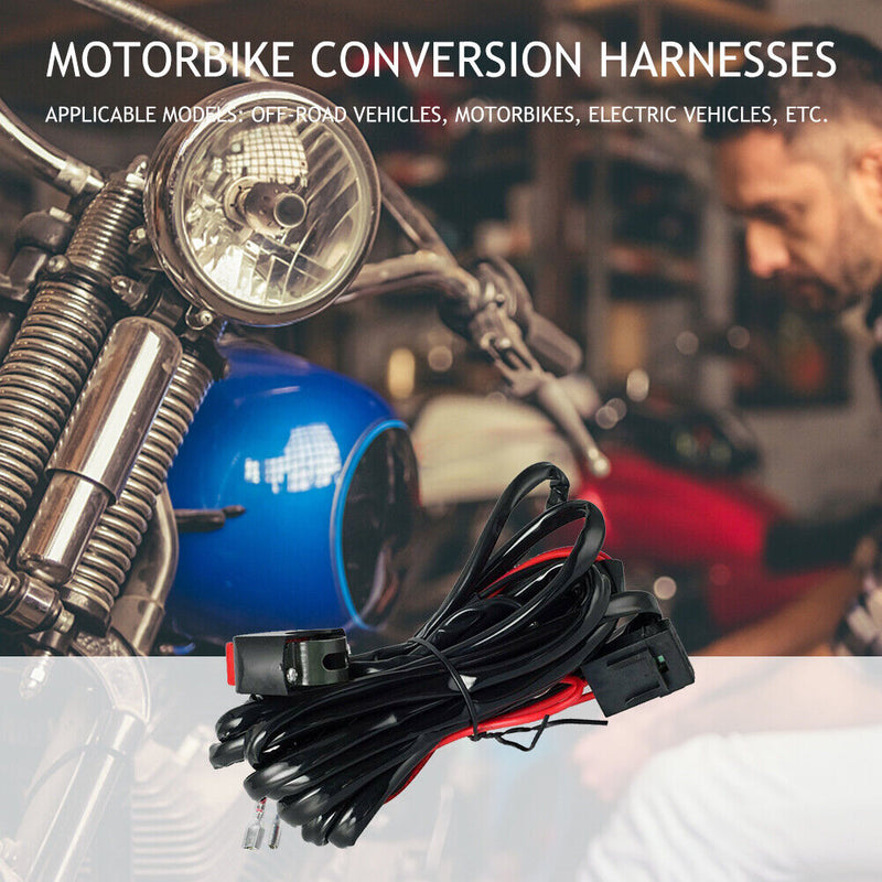 Motorbike Spotlight LED Light Wiring Harness Refit Switch Relay Wire Accessories