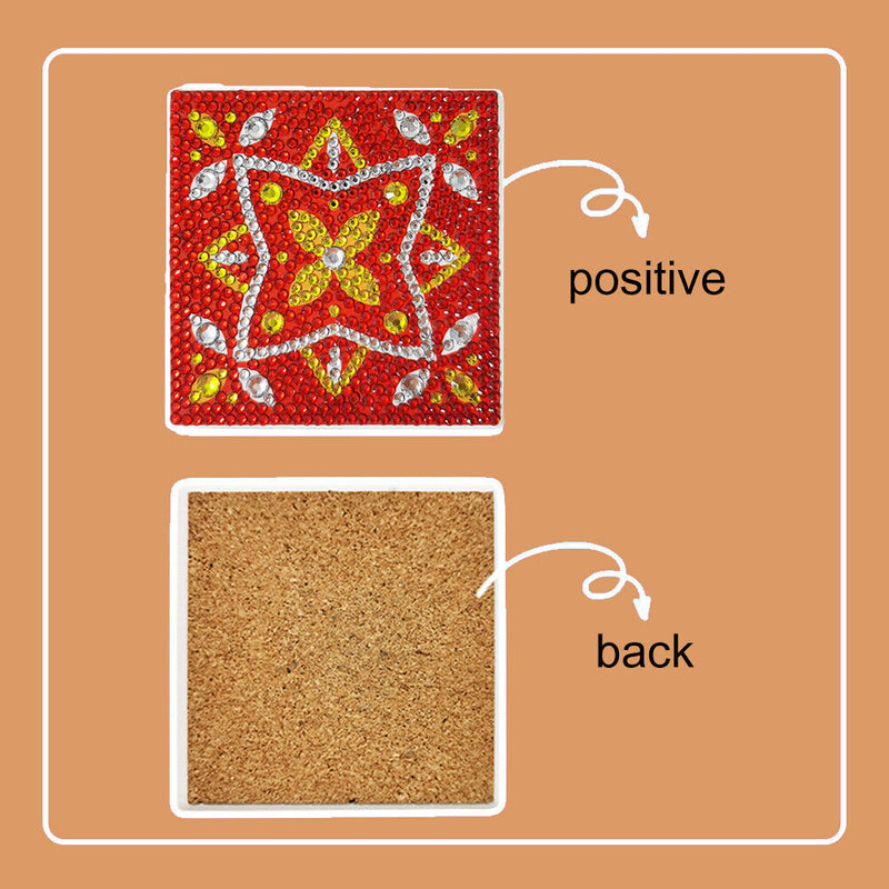 5D DIY Diamond Painting Kit Coaster Ceramics Insulation Cartoon Pad (Red)