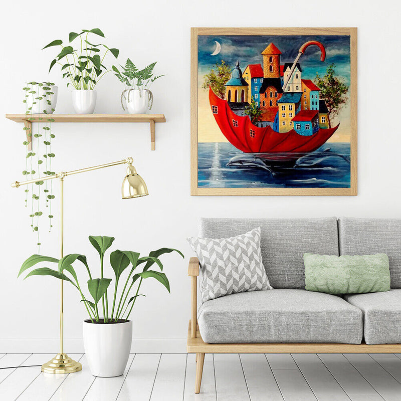 Frameless Oil Paint By Numbers Wall Art Posters Umbrella House Craft Gift Kit