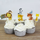 24pcs Cake Dessert Inserted Card with Zoo Animal Elephant Lion Pattern