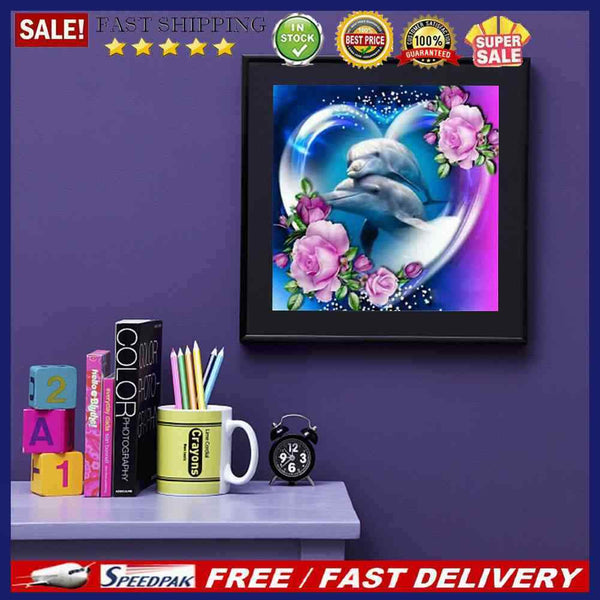 5D DIY Diamond Drawing Love Dolphin Kits Full Square Drill Wall Rhinestone Decor