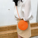 Fashion Women Straw Woven Pure Color Messenger Bag Round Purse (Orange)