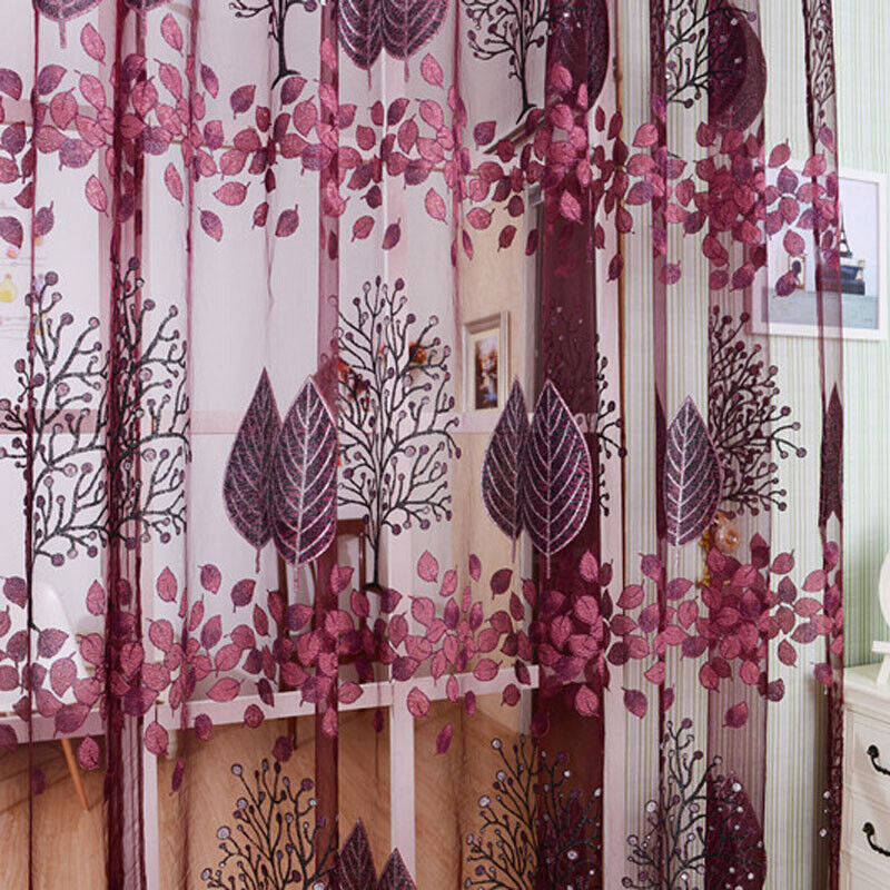 Flower Printing Curtain Yarn Tulle Window Curtain Panel for Bedroom (Purple