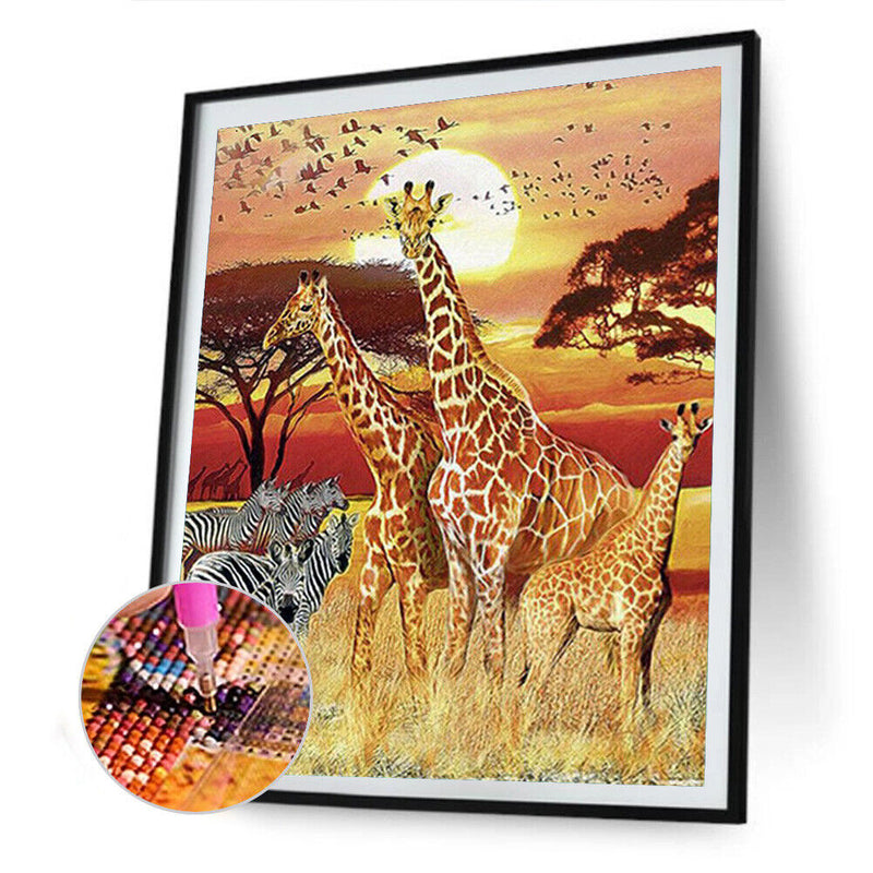 5D DIY Full Drill Round Shape Giraffe Rhinestone Diamond Drawing for Home Room
