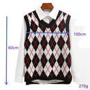 Loose sweater Y2K V Neck Plaid Knitted Knitwear top Sweater Vest Sleeveless