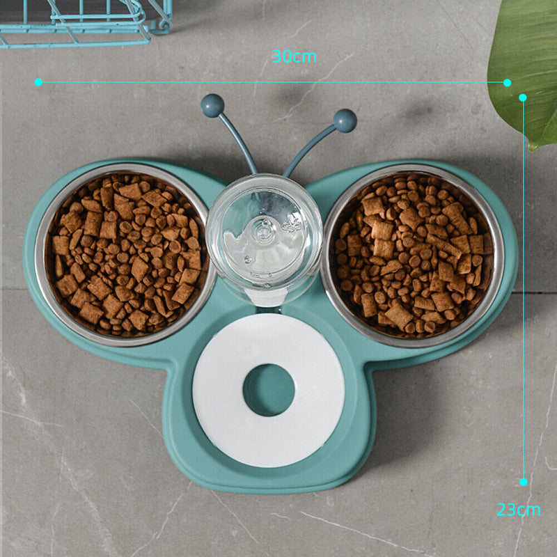 Cat Food Bowl Automatic Feeder Water Pet Dog Food Drink Dish Bowl (Green) Newly