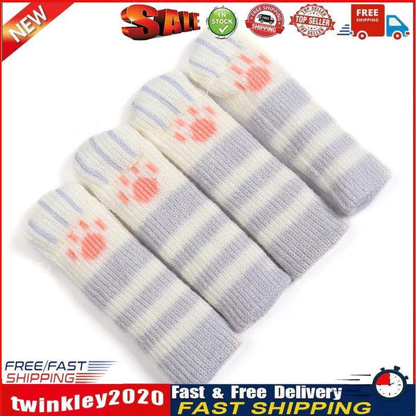 4pcs/set Cat Chair Feet Sock Thicken Anti-slip Table Leg Knitted Cover (A) Newly