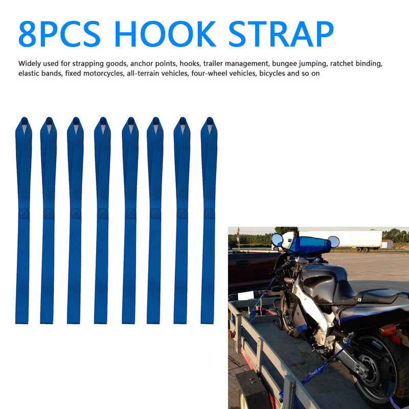 8x Soft Loop Tie-Down Towing Strap 13x1 inch for Securing Motorcycle UTV Scooter