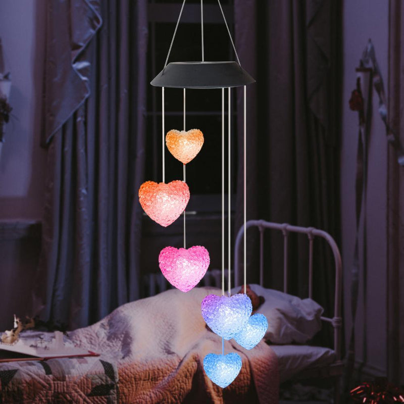 6LED Colorful Love Heart Wind Chime Lamp Solar Powered Garden Hanging Lamp Newly