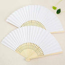 White Hand Held Fan Folding Bamboo Paper Wooden Wedding Deco Events r. I2G5