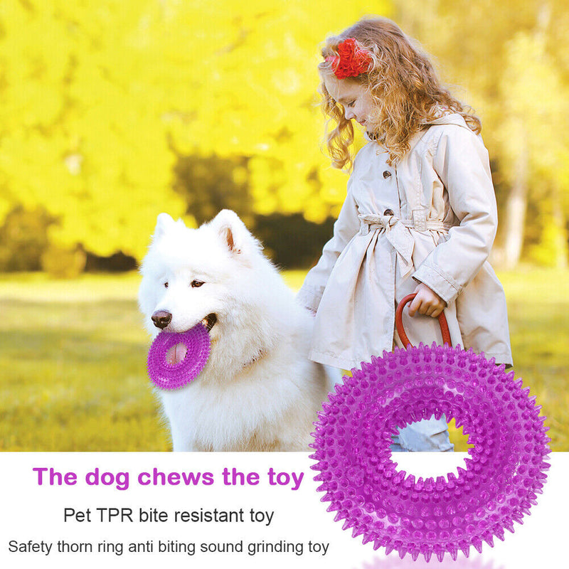 Pet Dog Chew Bite Toys Circle Ring Squeeze Tooth Cleaning Sound Funny Puppy T