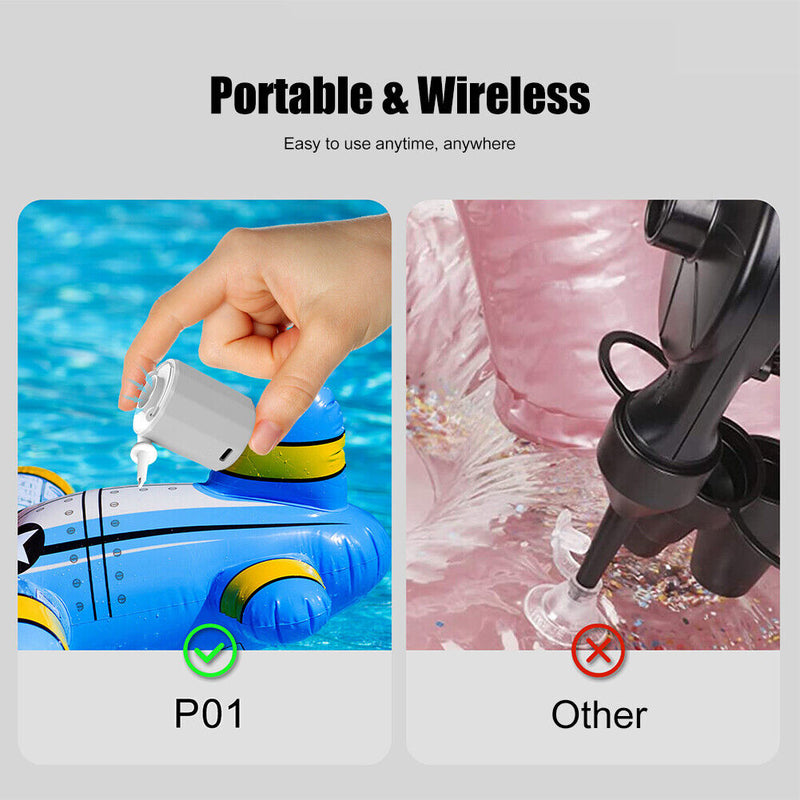 Mini Wireless Air Pump Electric Swimming Ring Pool Floats Inflator (White) Newly