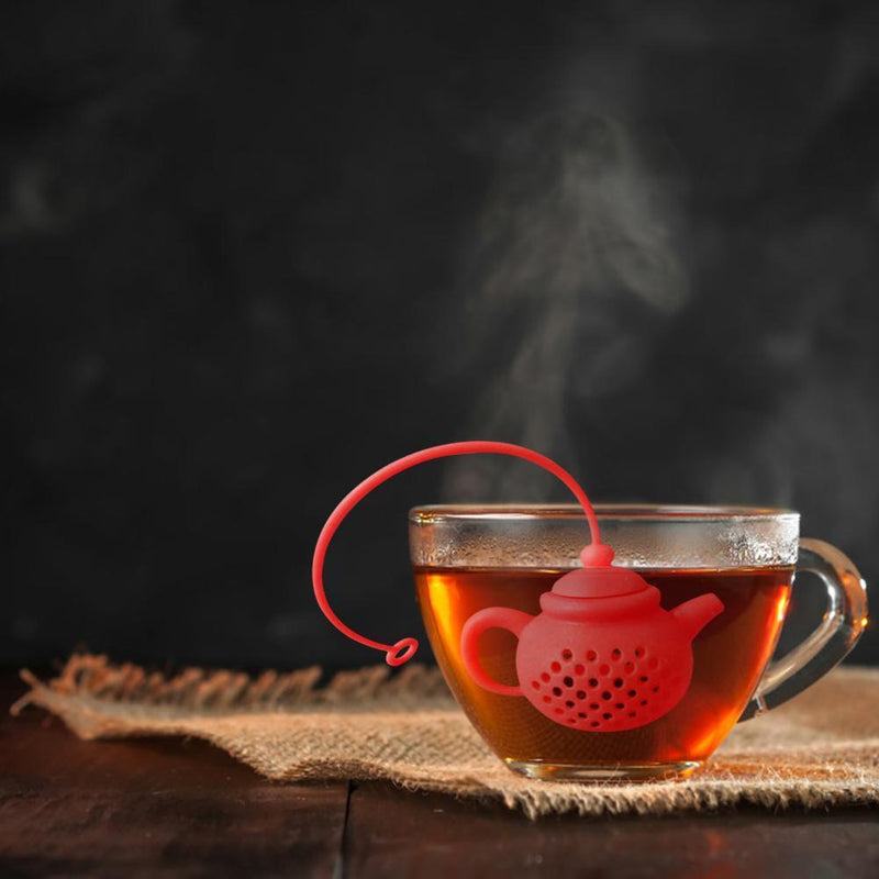 Teapot Shape Tea Bag Strainer Infuser Silicone Leaf Filter Diffuser (Red) Newly
