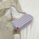 Fashion Women Oxford Cloth Plaid Print Underarm Bag Chain Handbags (Purple)