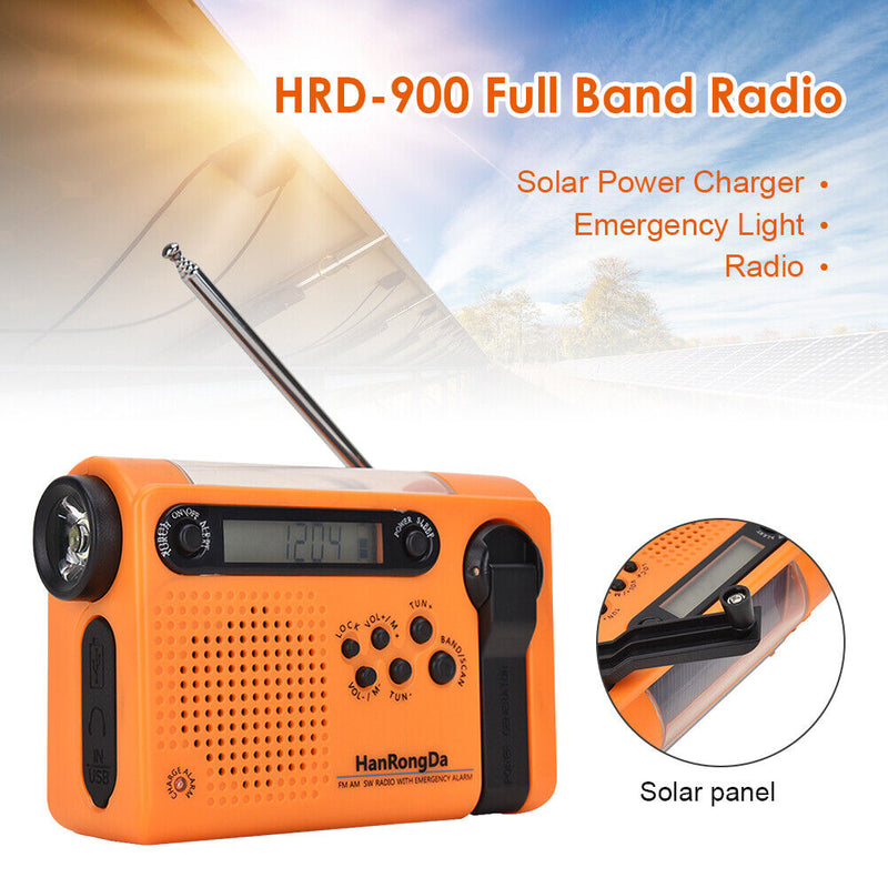 Portable Solar Full Band Radio FM AM LED Flashlight Power Bank Radiogram Newly