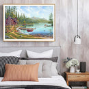 5D Round DIY Full Kit Wood House by Lake Drawing Diamond Drill Painting Art