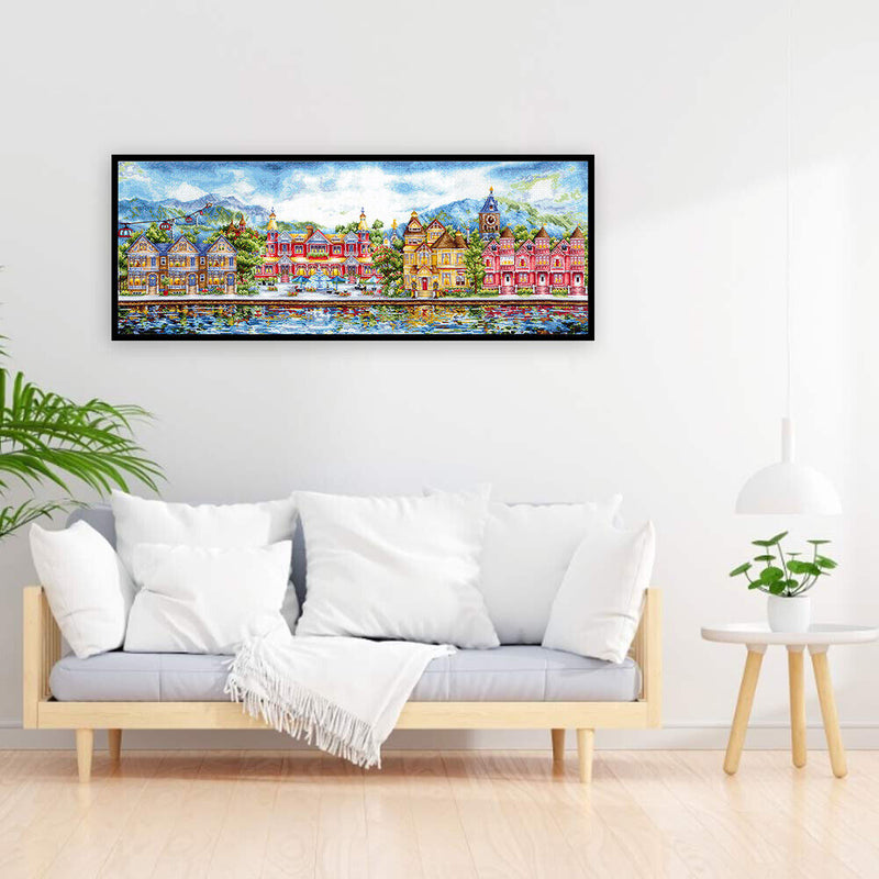 14CT Counted Full Cross Stitch DIY Victoria Dock Hand Paint Room Decor 70x28cm