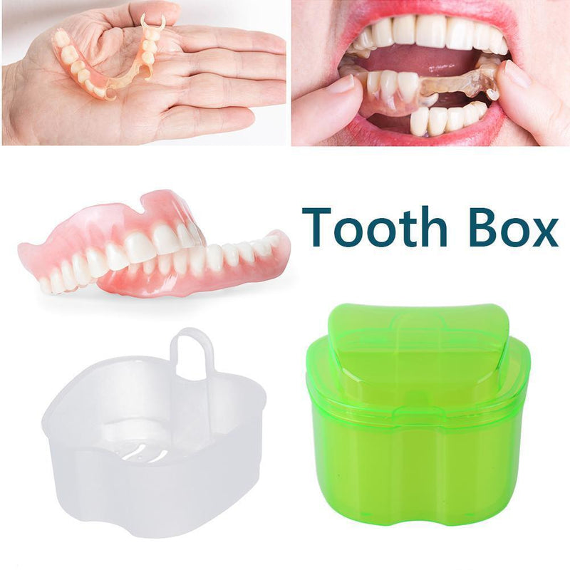 Denture Care Bath Box Clean False Teeth Nursing Hang Net Container (Green)