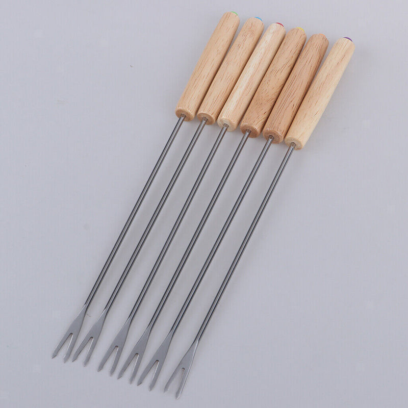 6 Stück Edelstahl BBQ Spieße Bratstangen Nadel Eiche Gabeln Lagerfeuer