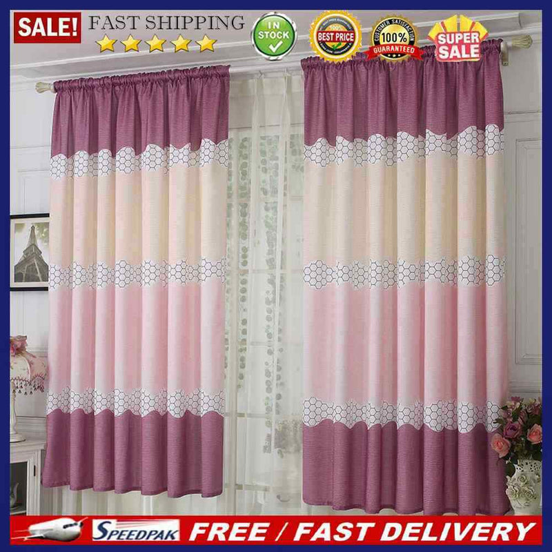 Wide Strip Shading Curtain Bedroom Living Room Semi Blackout Purdah(Purple)