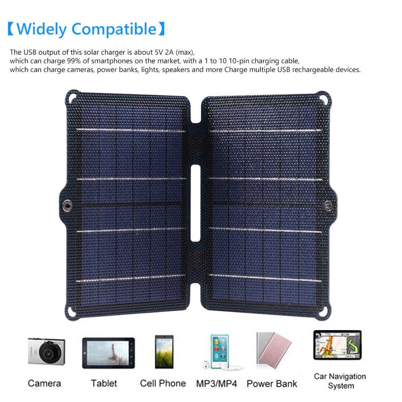10W 5V Solar Panel Charger Bi-fold Waterproof Camping Solar Panel Pack for