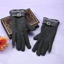 Women Touch Screen Winter Warm Weaved Knit Lace Gloves (Gray)