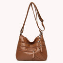 Multi-Layer Ladies Retro Crossbody Bag PU Leather Pure Color Luxury Shoulder Bag