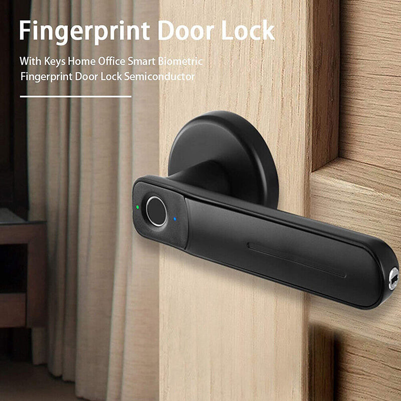 Fingerprint Door Lock Handle Smart Biometric Entry with 2 Keys (Black) Newly