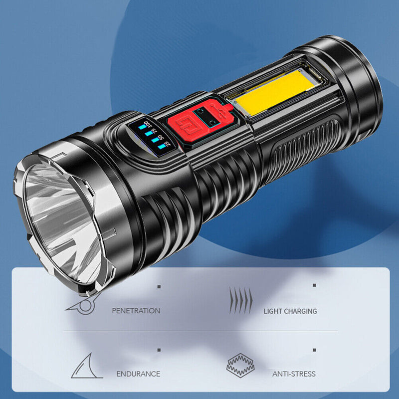 USB Rechargeable G5+COB LED Beads Flashlight Portable Torch Power Display Newly