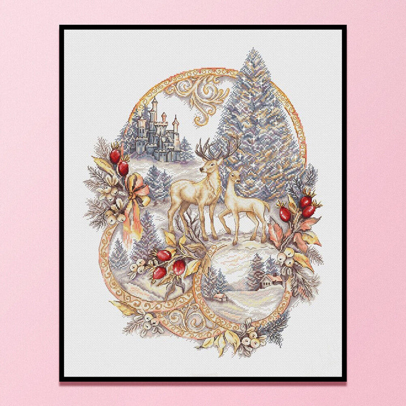 Partial Cross Stitch 11CT DIY Christmas Reindeer Printed Embroidery Kit Handmade
