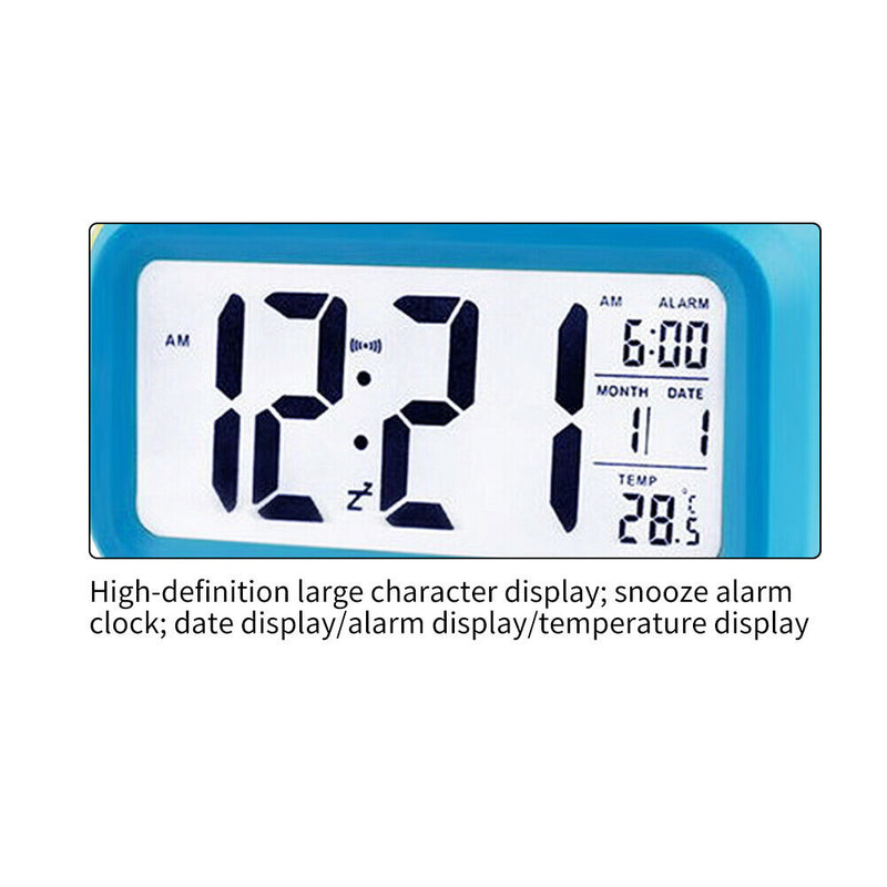 Temperature Alarm Clock LED Digital Backlight Calendar Snooze Clock (Blue)