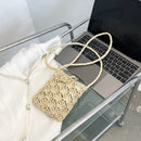 Straw Messenger Bag Boho Beach Hollow Shoulder Small Phone Purse (Beige)