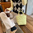 Women Quilted Cotton Padded Top-handle Bag Flower Pattern Satchel (Yellow)