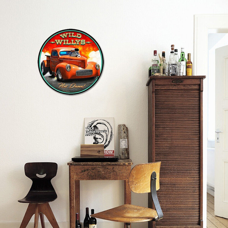 Round Metal Tin Sign Plaque Wall Car Posters Iron Painting for Bar (1) Newly