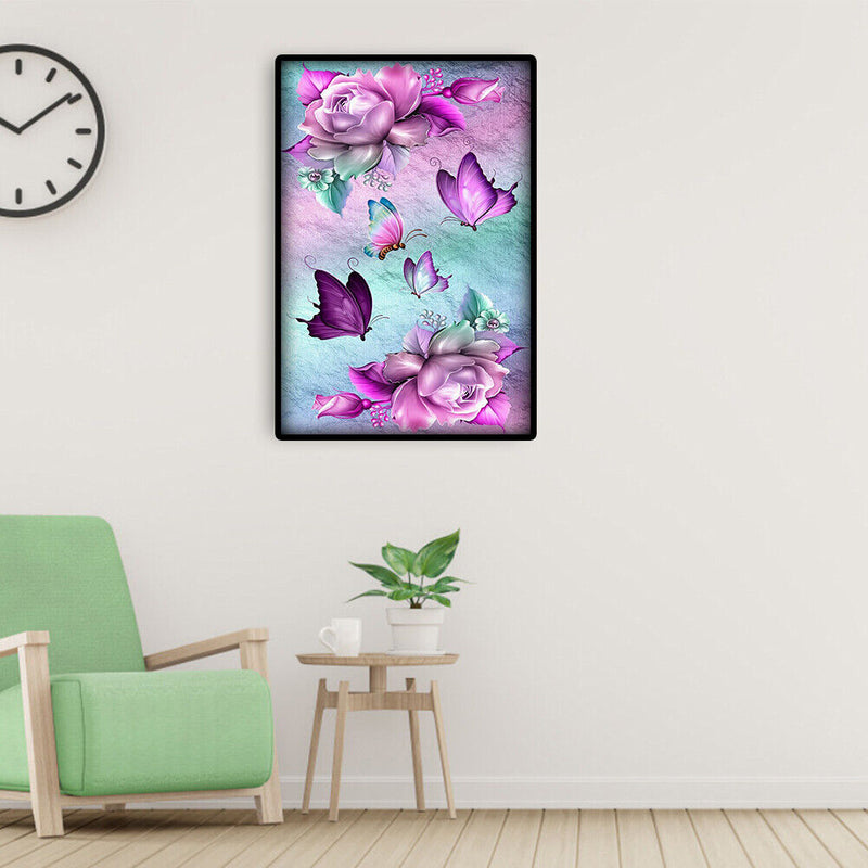 Flowers and Butterflies Oil Paint By Numbers DIY Handpainted on Canvas Wall Arts