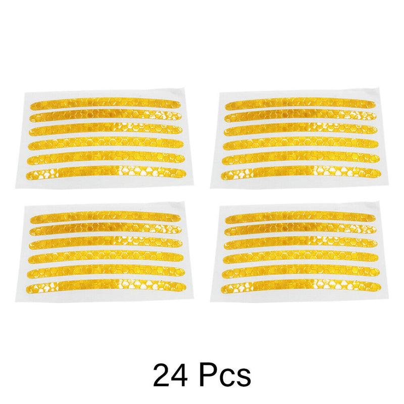 24x Universal Wheel Hub Stickers Car Bike Reflective Tire Rim Tape Strips D