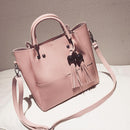3pcs/set Fashion Women Beads Tassel PU Clutch Shoulder Bucket Bags (Pink)