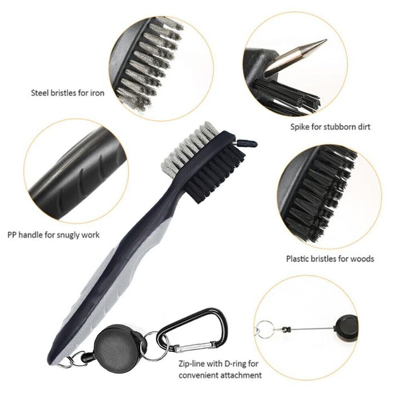 Retractable Golf Club Brush Groove Cleaner with Carabiner for Golf Irons Wo