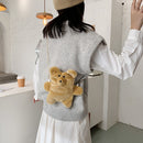 Cute Plush Bear Shaped Shoulder Bag Women Messenger Chain Purse (Brown)