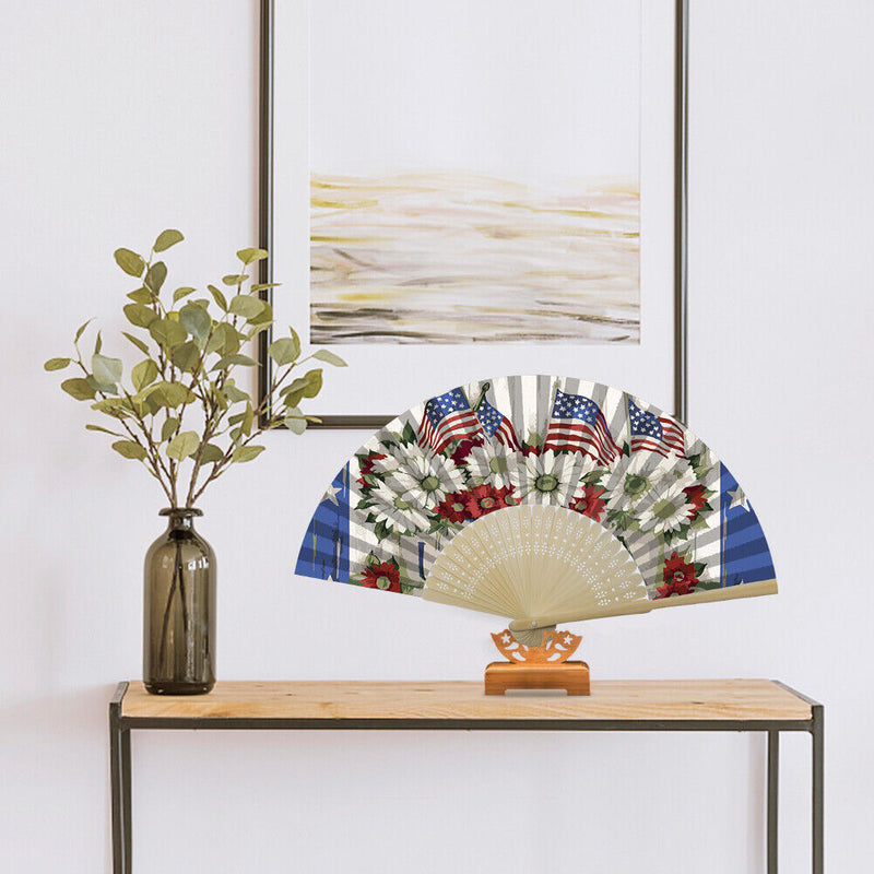 Independence Day Flowers Flag Oil Paint Folding Fan By Numbers DIY Craft De